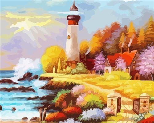 Paysage Phare d'Automne Peinture par NumérosPBNLIGW10