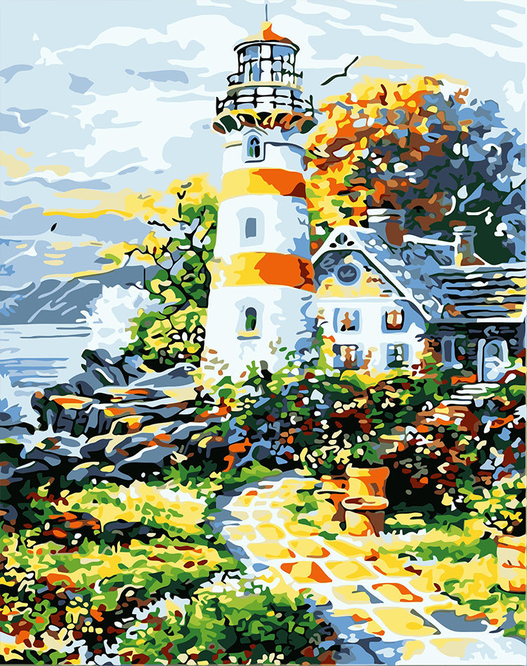 Paysage Phare Éblouissant Peinture par Numéros