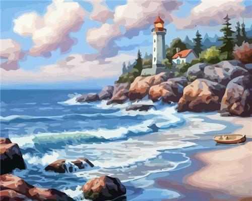 Paysage Phare et Mer Peinture par Numéros