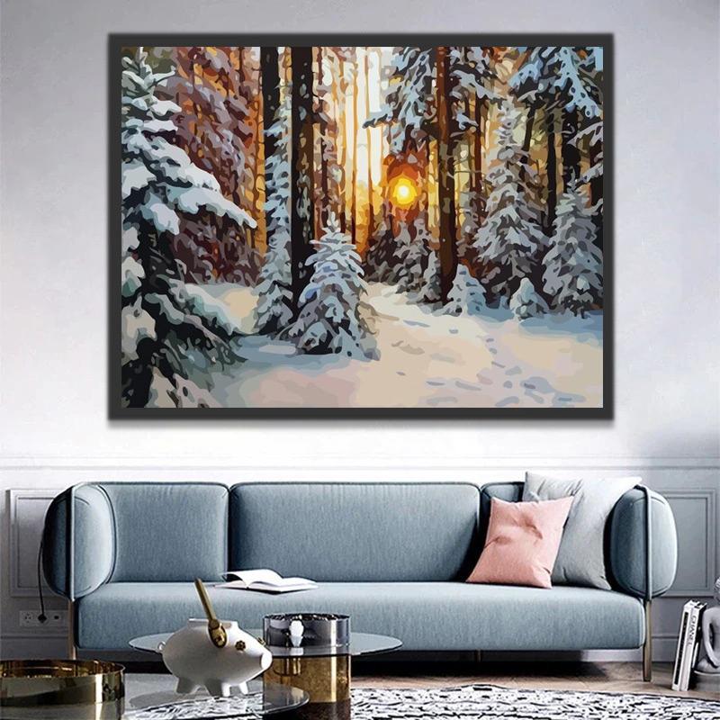 Paysage Serein avec Neige Peinture par Numéros