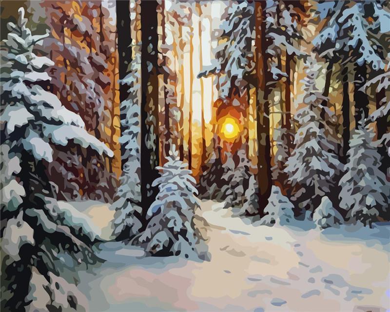 Paysage Serein avec Neige Peinture par Numéros