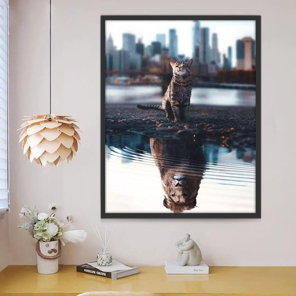 Peinture par numéros - Chat et Lion dans le Reflet
