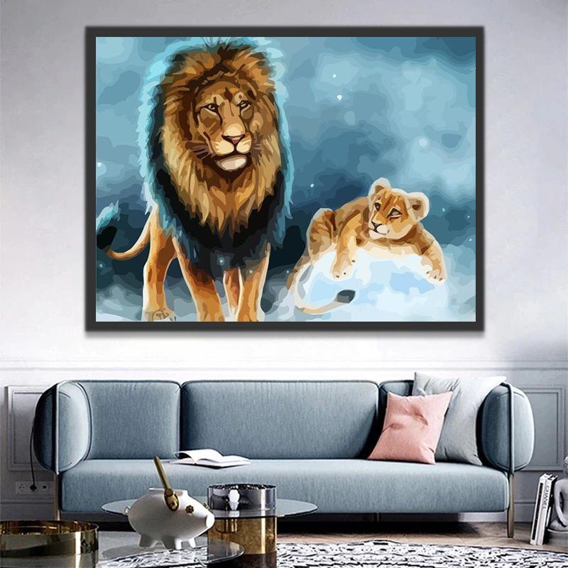 Père Lion et Bébé Lionceau Peinture par Numéros