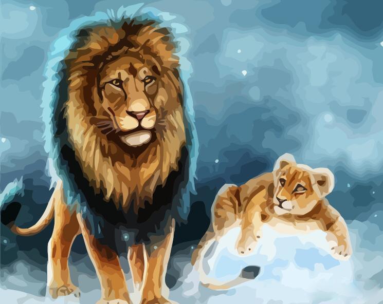 Père Lion et Bébé Lionceau Peinture par Numéros