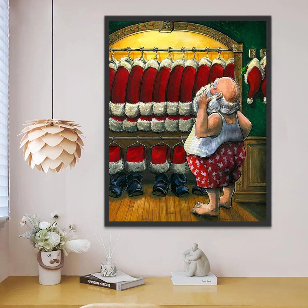Père Noël choisissant des vêtements Peinture par Numéros
