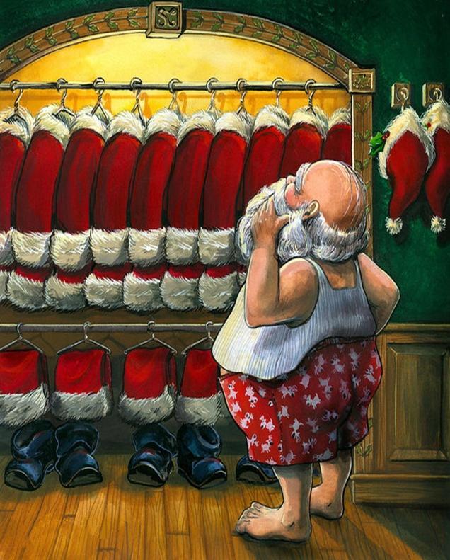 Père Noël choisissant des vêtements Peinture par Numéros