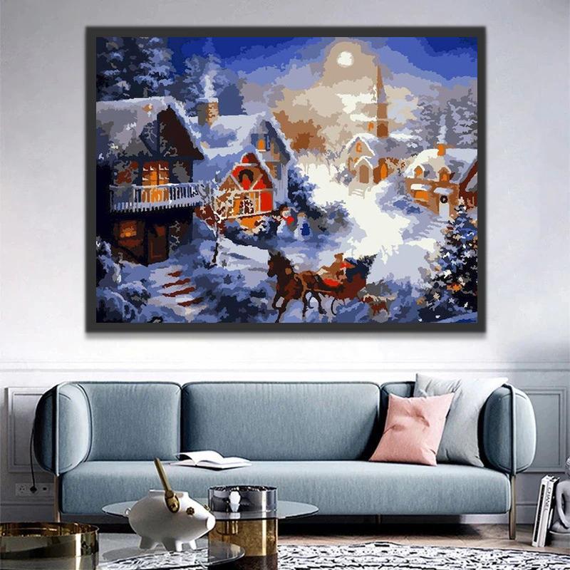 Père Noël dans le Village Peinture par Numéros