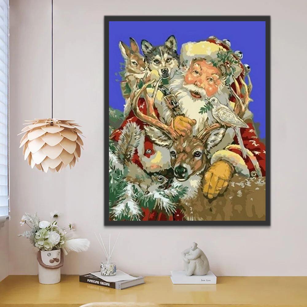 Père Noël et Animaux Peinture par Numéros