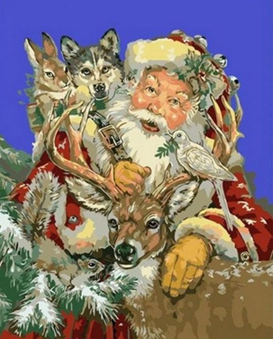 Père Noël et Animaux Peinture par Numéros