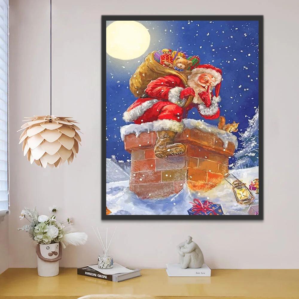 Père Noël et Cheminée Peinture par Numéros
