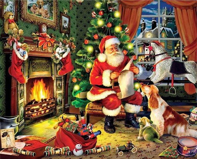 Père Noël et Chiens Peinture par Numéros
