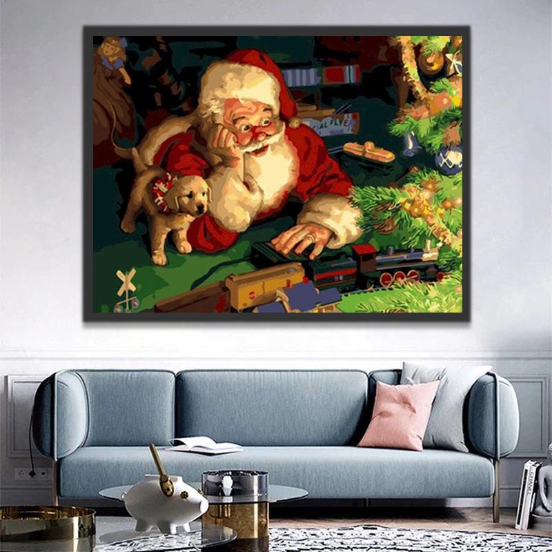 Père Noël et Chiot Peinture par Numéros