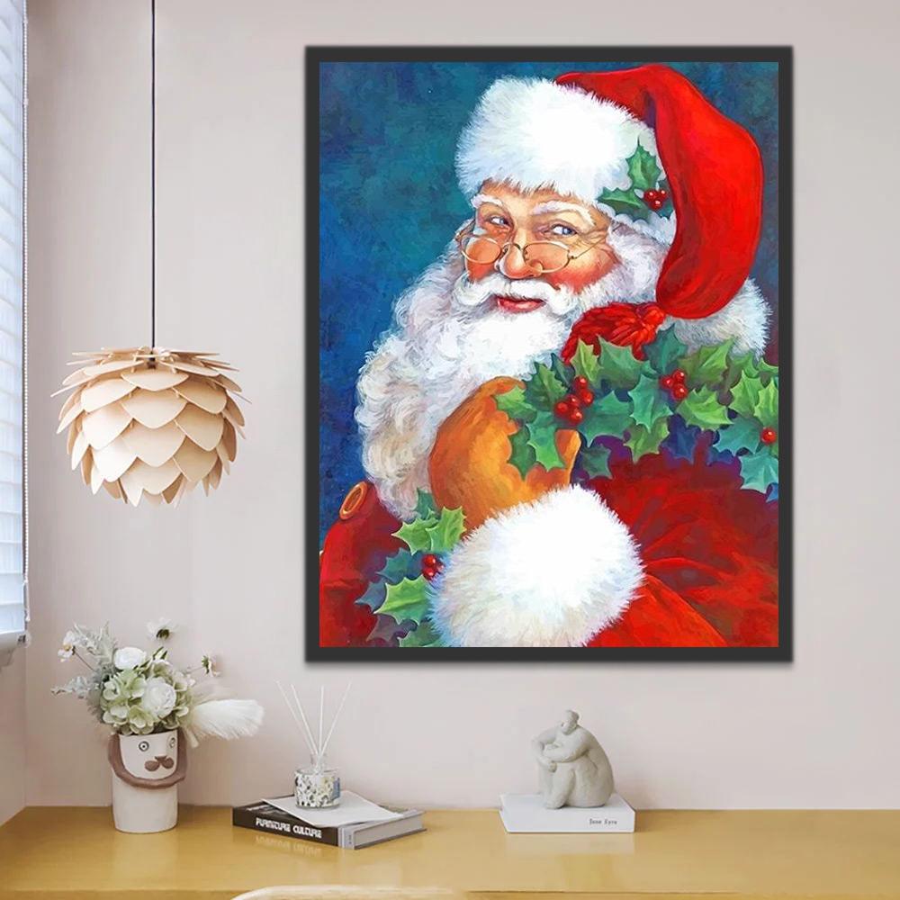 Père Noël et Couronne de Fleurs Peinture par Numéros