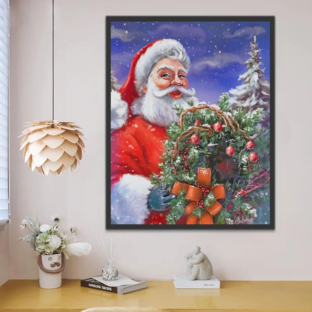 Père Noël et Couronne de Fleurs Peinture par Numéros