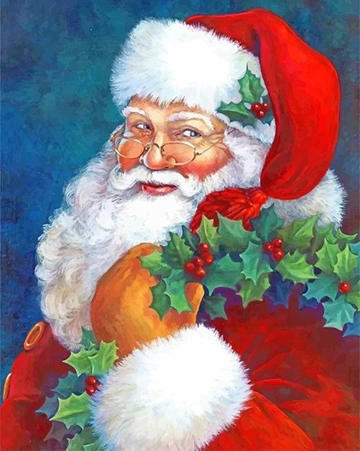 Père Noël et Couronne de Fleurs Peinture par Numéros