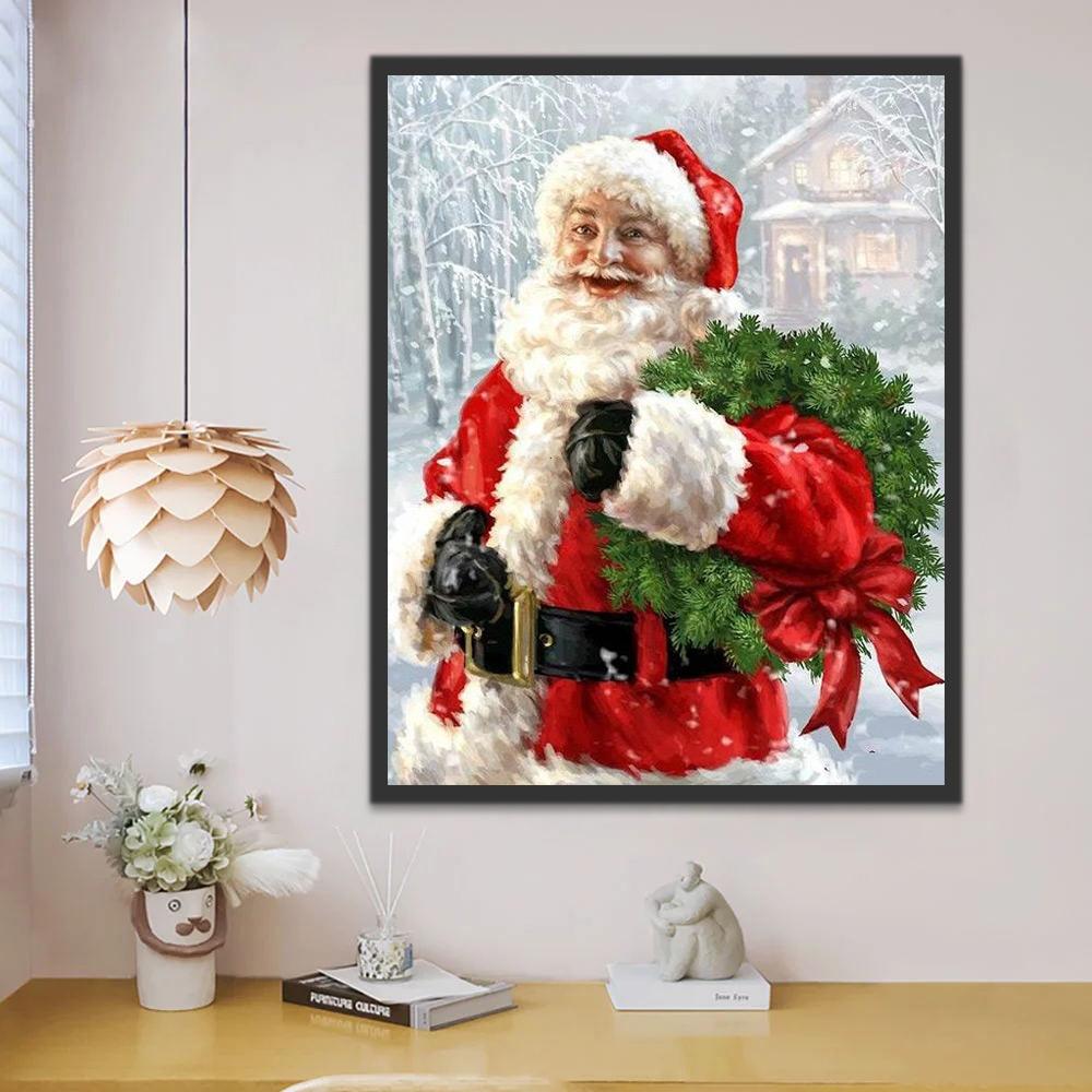Père Noël et Couronne Peinture par Numéros