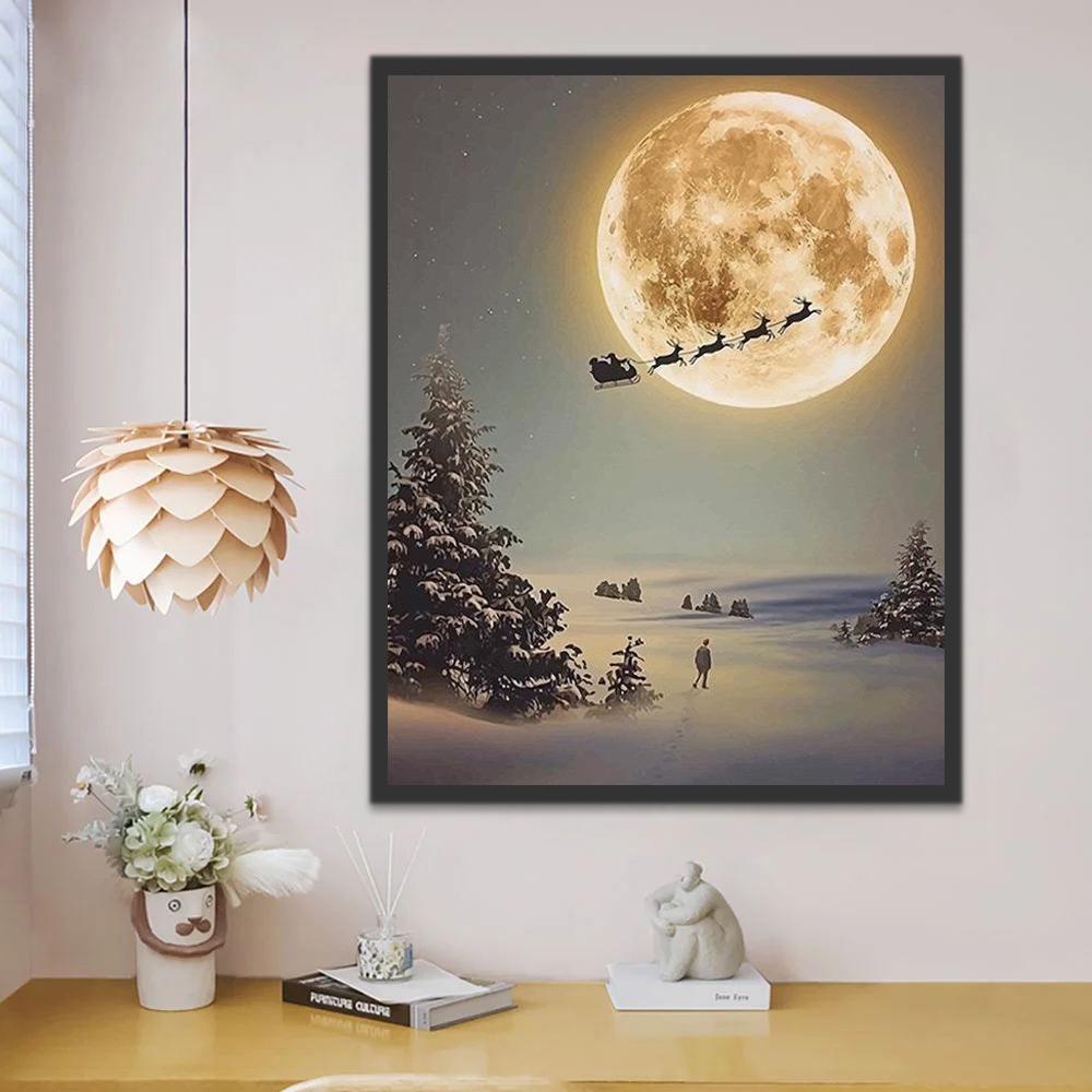 Père Noël et la Lune Peinture par Numéros