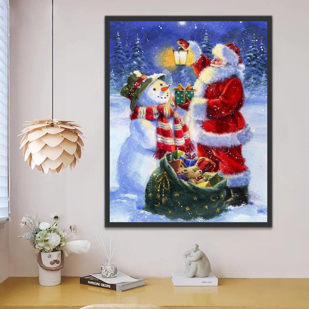 Père Noël et le Bonhomme de Neige Peinture par Numéros