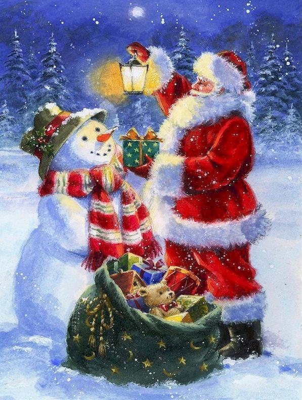 Père Noël et le Bonhomme de Neige Peinture par Numéros