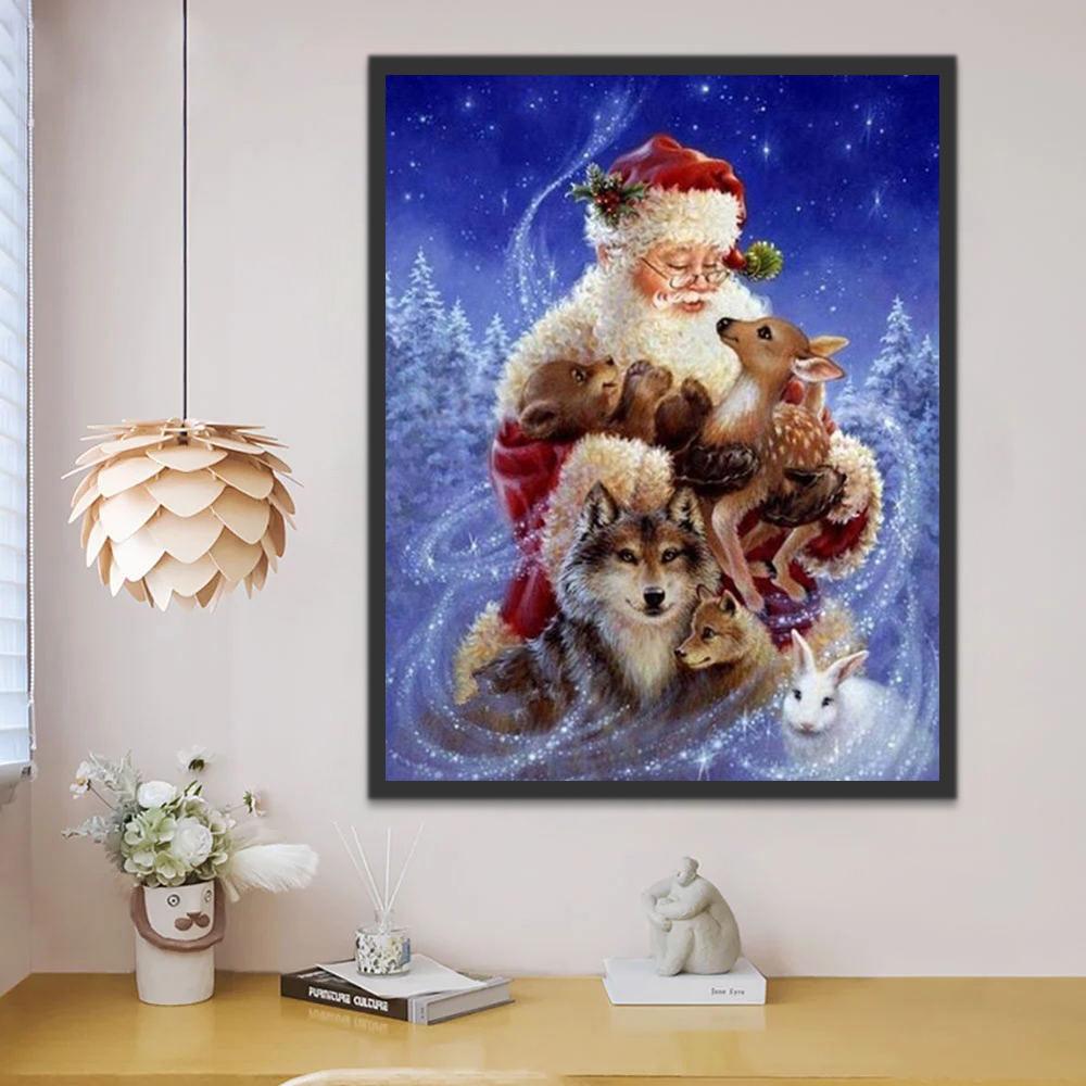 Père Noël et les animaux de la forêt Peinture par Numéros