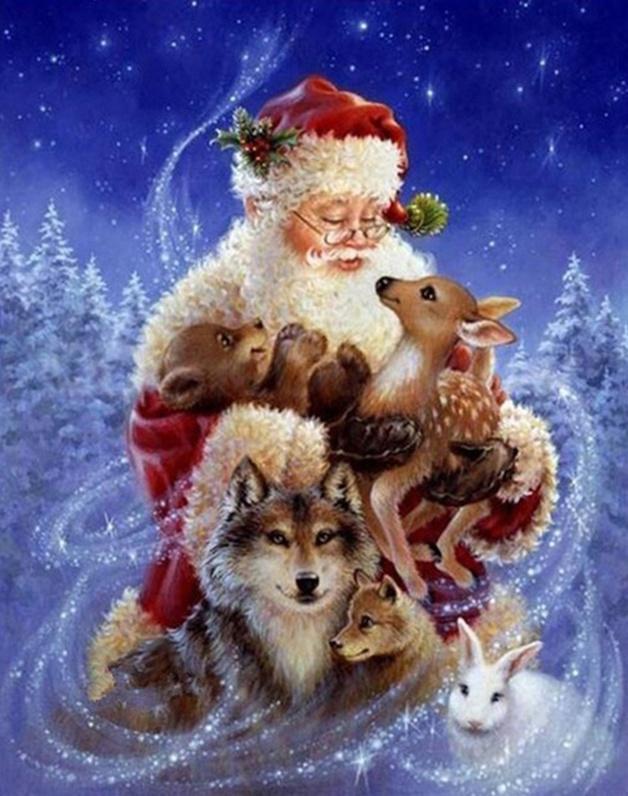 Père Noël et les animaux de la forêt Peinture par Numéros