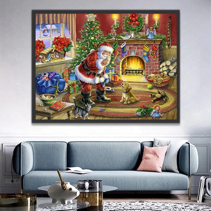 Père Noël et Mignon Chiot Peinture par Numéros