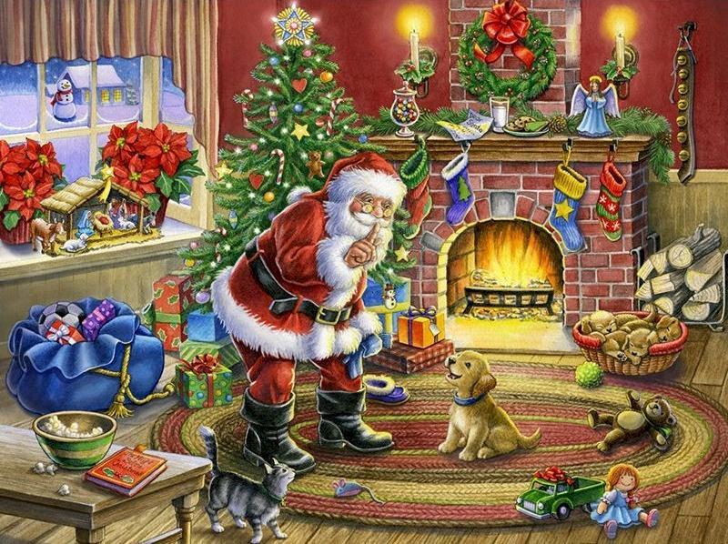 Père Noël et Mignon Chiot Peinture par Numéros