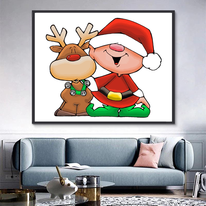 Père Noël et Renne Cartoon Enfants Peinture par Numéros