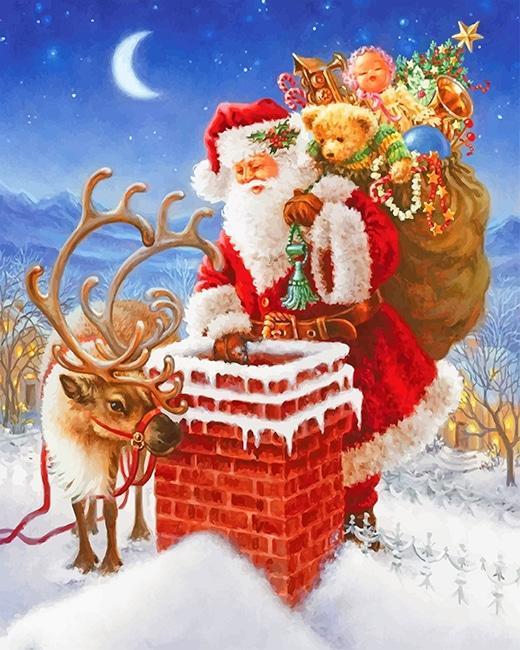 Père Noël et Renne Peinture par Numéros
