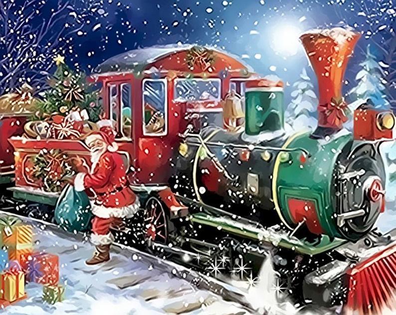 Père Noël et Train Peinture par Numéros