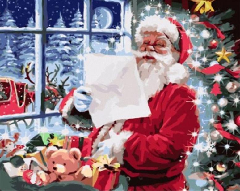 Père Noël Lisant Lettre Peinture par Numéros