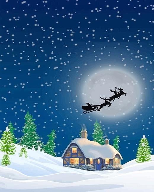 Père Noël Nuit de Noël Peinture par Numéros