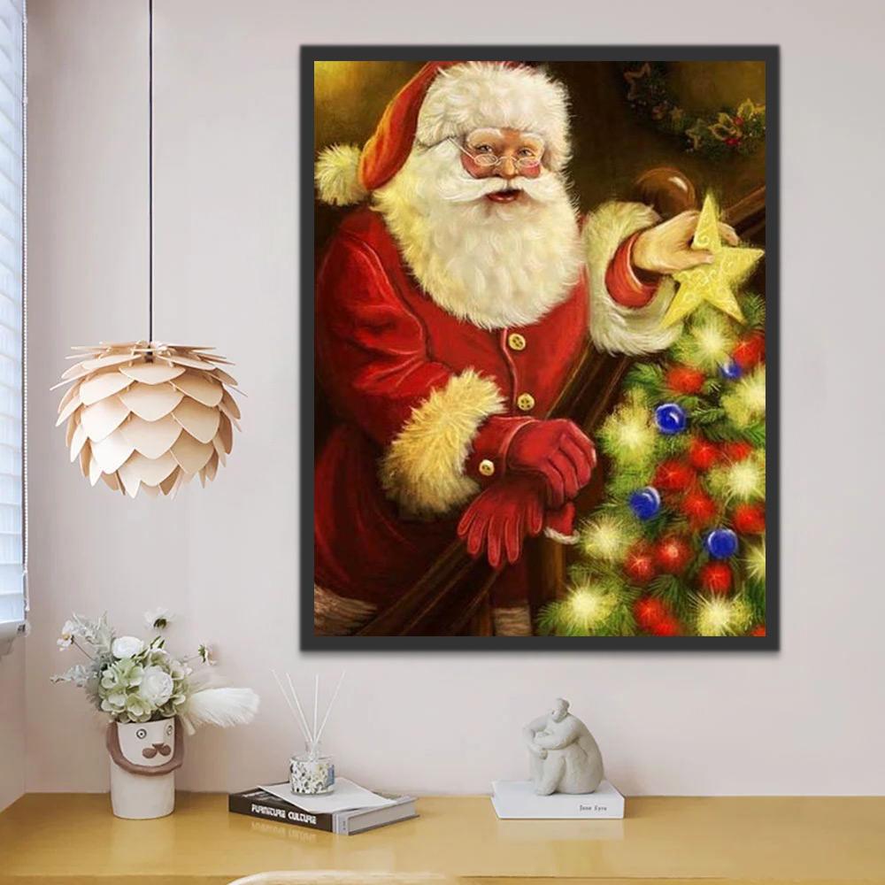 Père Noël Peinture Décorant le Sapin par Numéros