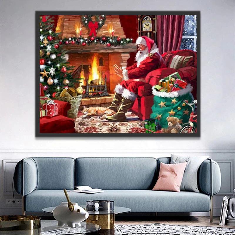 Père Noël près de Feu Peinture par Numéros