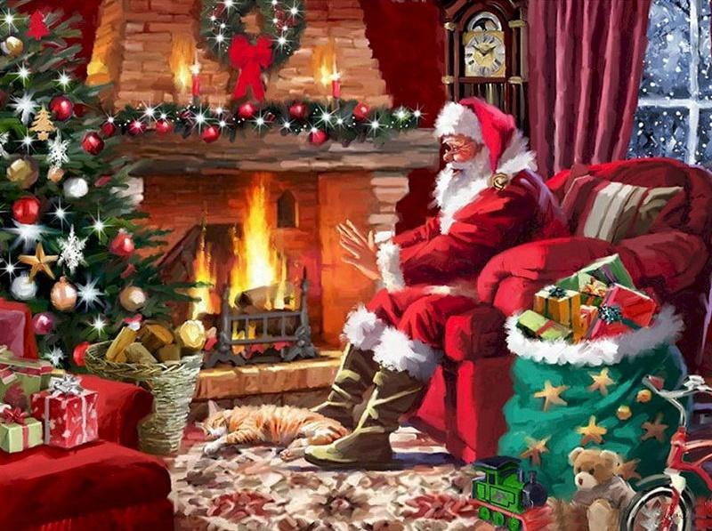 Père Noël près de Feu Peinture par Numéros