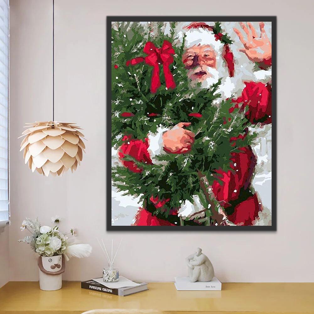 Père Noël Souriant et Sapin Peinture par Numéros