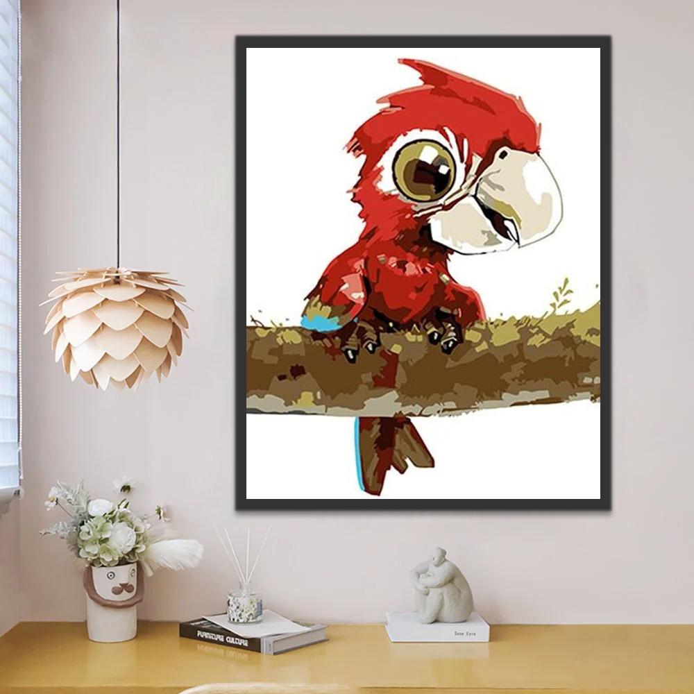 Perroquet Rouge Cartoon Peinture par Numéros