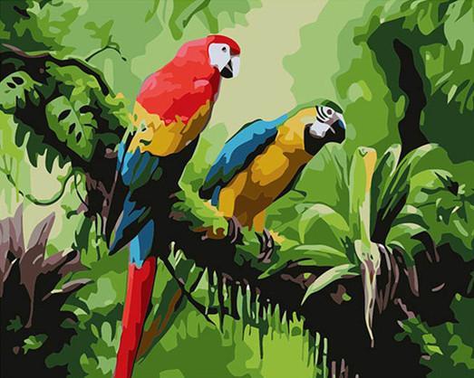 Perroquets sur le Grand Arbre Peinture par Numéros
