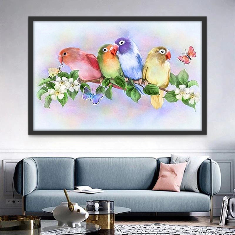 Perruches Multicolores sur une Branche Peinture par Numéros