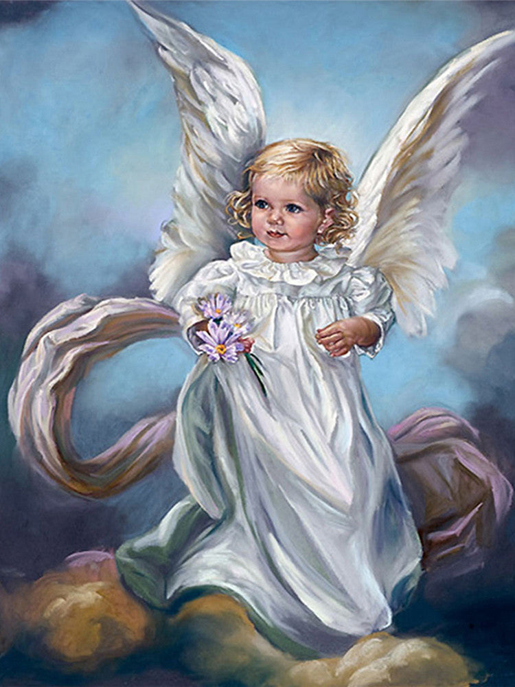 Petit Ange en Robe Blanche Peinture par Numéros