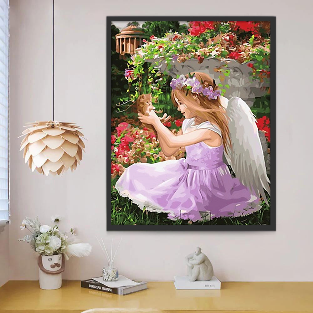 Petit Ange et Chaton Orange Peinture par Numéros