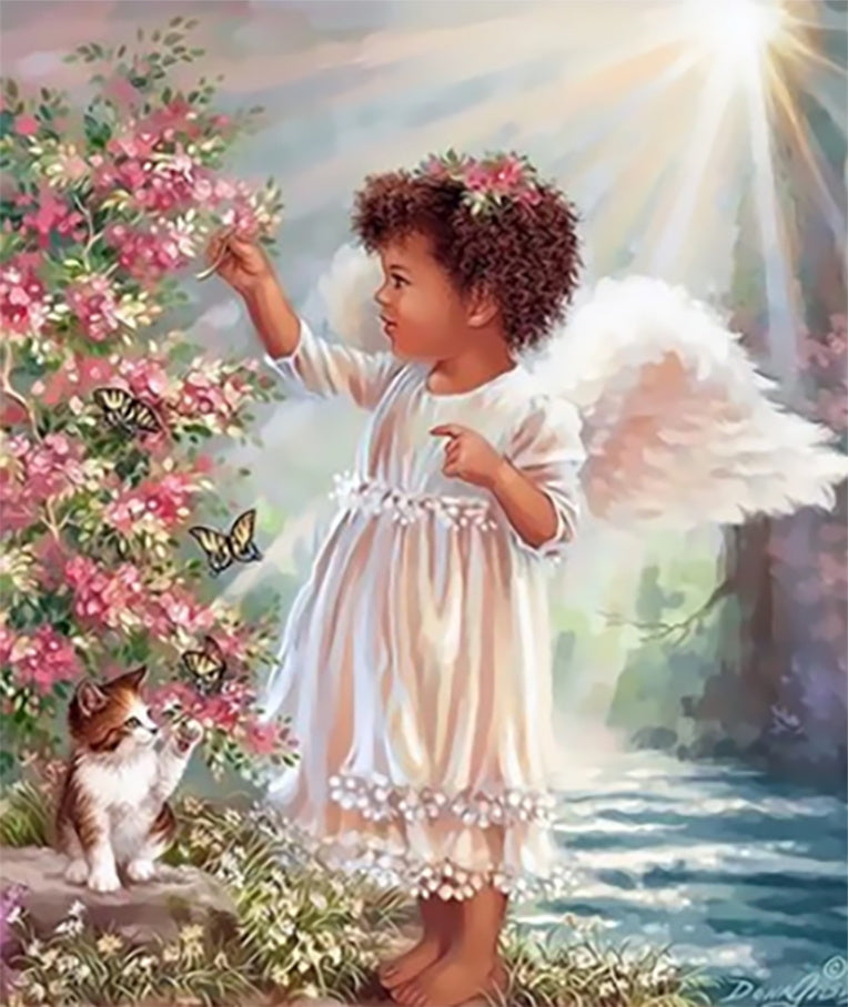 Petit Ange et Chaton Peinture par Numéros