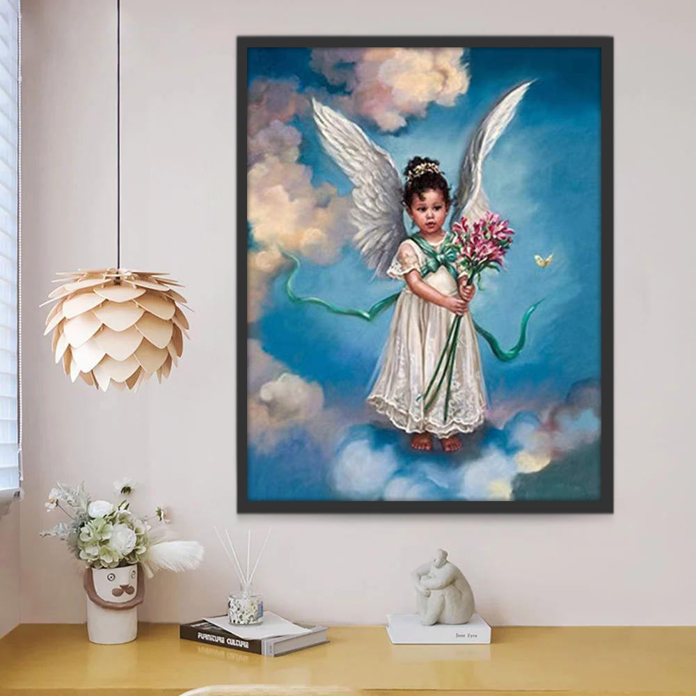 Petit Ange et Fleurs Peinture par Numéros