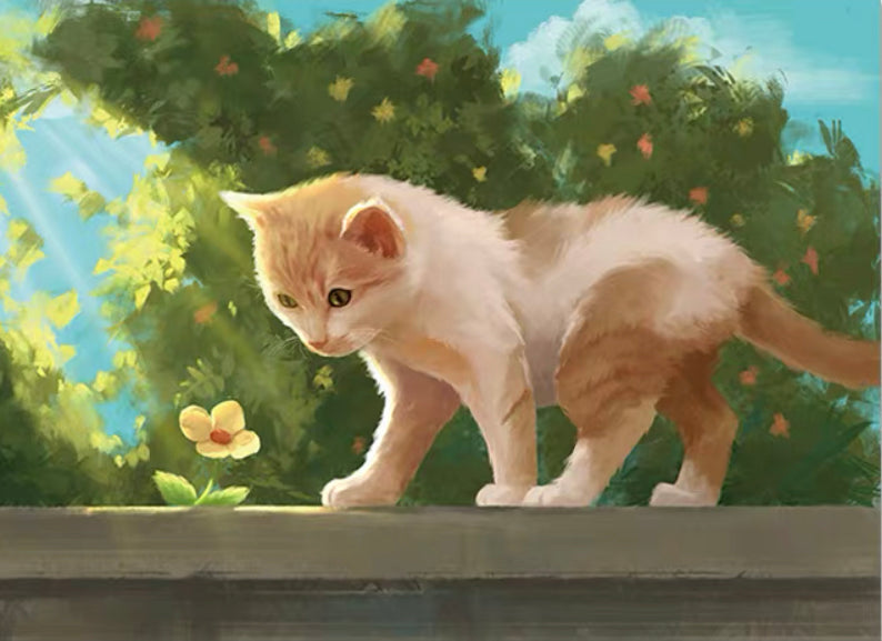Petit Chat Doré sur le Muret Peinture par Numéros