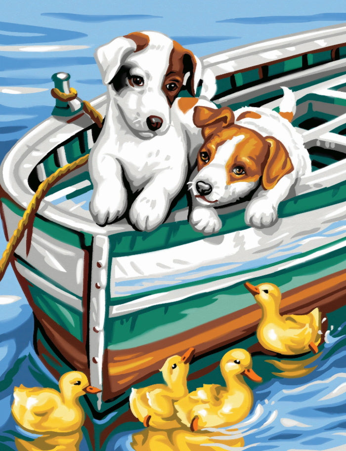 Petit Chiens et Canetons à Bord du Bateau Peinture par Numéros