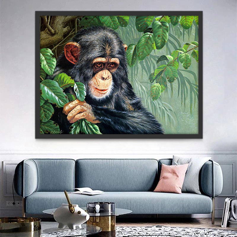 Petit Chimpanzé et les Feuilles Peinture par Numéros