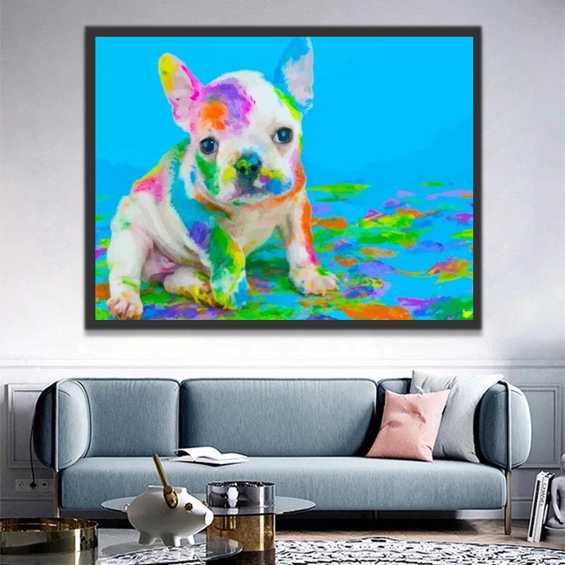 Petit Chiot Adorable avec des Taches Multicolores Peinture par Numéros