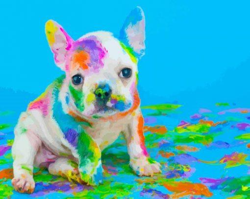 Petit Chiot Adorable avec des Taches Multicolores Peinture par Numéros