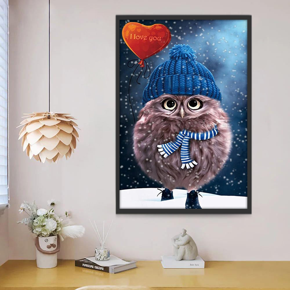 Petit Hibou Gris avec un Bonnet Bleu Peinture par Numéros