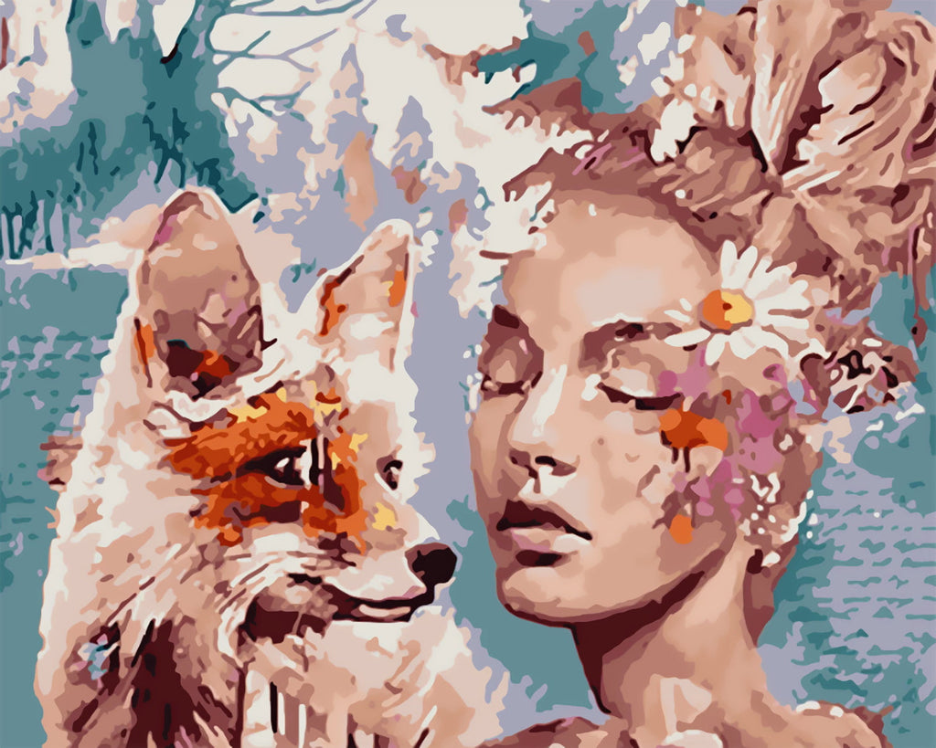 Petit Renard et Femme Peinture par Numéros